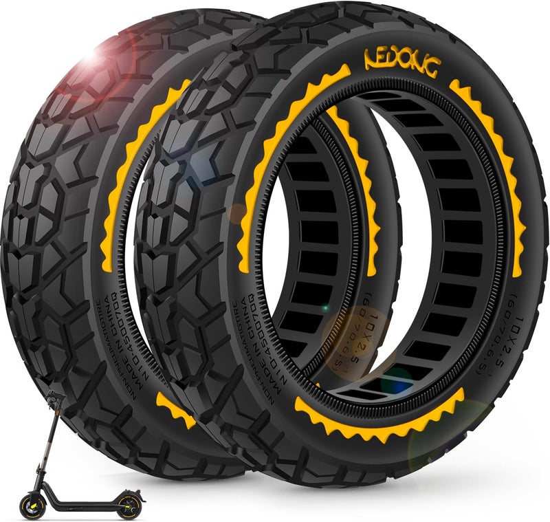 BANGTING 2PCS 60/70-6.5 إطارات سكوتر بدون أنبوب - 10x2.50 بديل أمامي أو خلفي للإطارات الصلبة المقاومة للثقب، 10x2.50-6.5 إطارات غير هوائية للطرق الوعرة لسيجواي G30/G30D/G30LP/G30D II (أصفر) - Image 1